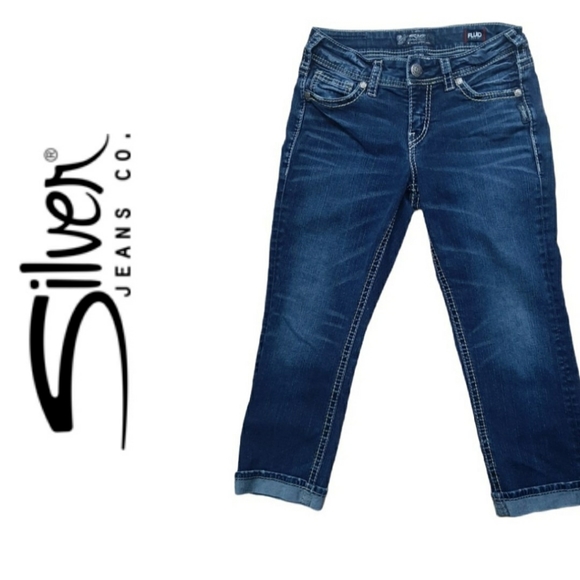 Silver FLUID DENUM SUKI MID RISE CAPRI - Picture 1 of 8